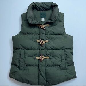 J. Crew Down Puffer Vest Womens Size XS Olive Green Full Zip Casual Preppy